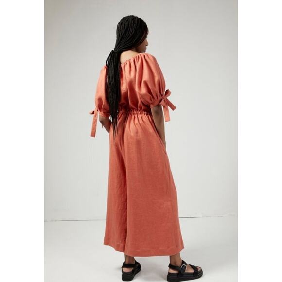 ELIZA FAULKNER Sz XS/S Burnt Orange Terracotta Linen Jumpsuit - Picture 10 of 10